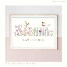 Load image into Gallery viewer, Personalised Fairies & Flowers Name Print | Various Colours