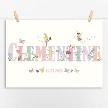 Load image into Gallery viewer, Personalised Fairies & Flowers Name Print | Various Colours