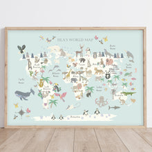 Load image into Gallery viewer, Personalised Animal World Map | Floral Edition | Various Colours