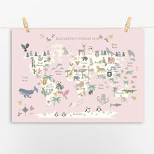 Load image into Gallery viewer, Personalised Animal World Map | Floral Edition | Various Colours