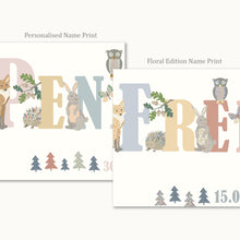 Load image into Gallery viewer, Personalised Woodland Animals Name Print | Various Colours