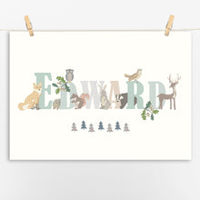Load image into Gallery viewer, Personalised Woodland Animals Name Print | Various Colours