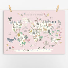 Load image into Gallery viewer, Animal World Map | Pink