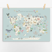 Load image into Gallery viewer, Animal World Map | Blue