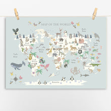 Load image into Gallery viewer, Animal World Map | Blue Grey
