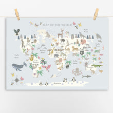 Load image into Gallery viewer, Animal World Map | Light Blue