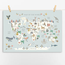 Load image into Gallery viewer, Animal World Map | Blue Grey
