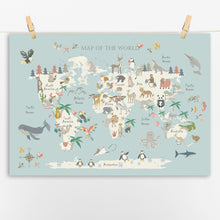 Load image into Gallery viewer, Animal World Map | Blue