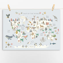 Load image into Gallery viewer, Animal World Map | Light Blue