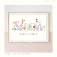 Load image into Gallery viewer, Personalised Fairies &amp; Flowers Name Print | Various Colours
