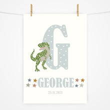 Load image into Gallery viewer, Personalised Initial Dinosaur Print | Stars | Various Colours
