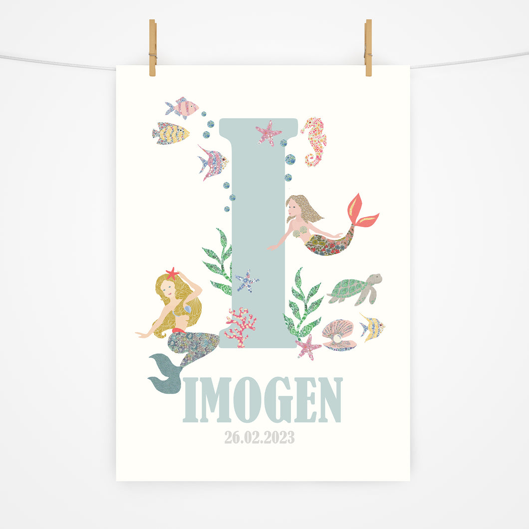 Personalised Initial Print | Mermaids Floral Edition | Various Colours