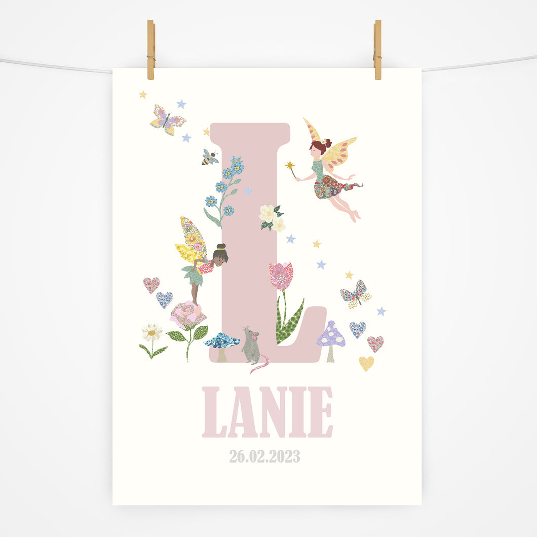 Personalised Initial Print | Flowers & Fairies Floral Edition | Various Colours