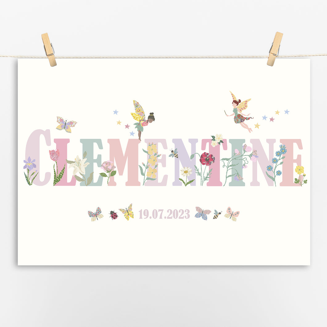 Personalised Fairies & Flowers Name Print | Various Colours