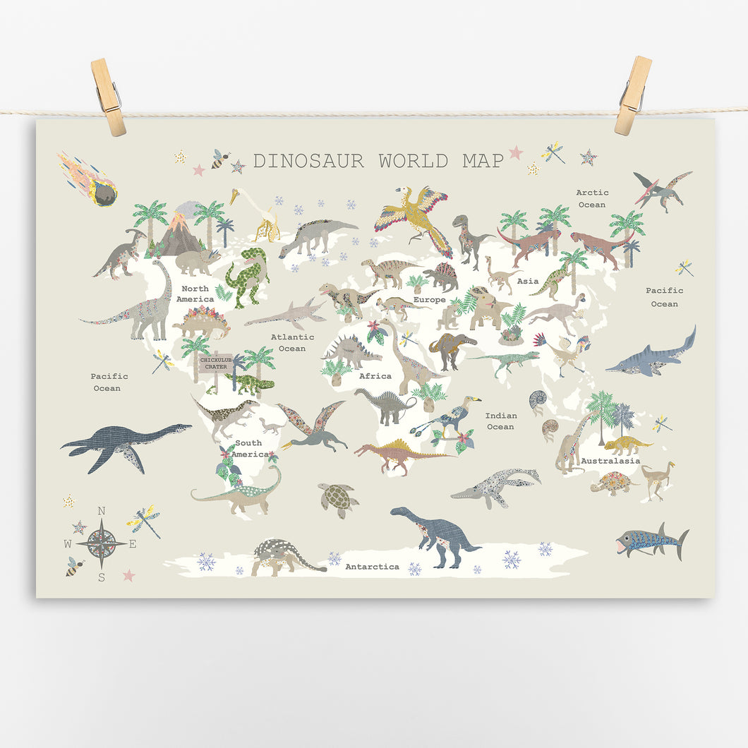 Dinosaur World Map | Natural (Light)