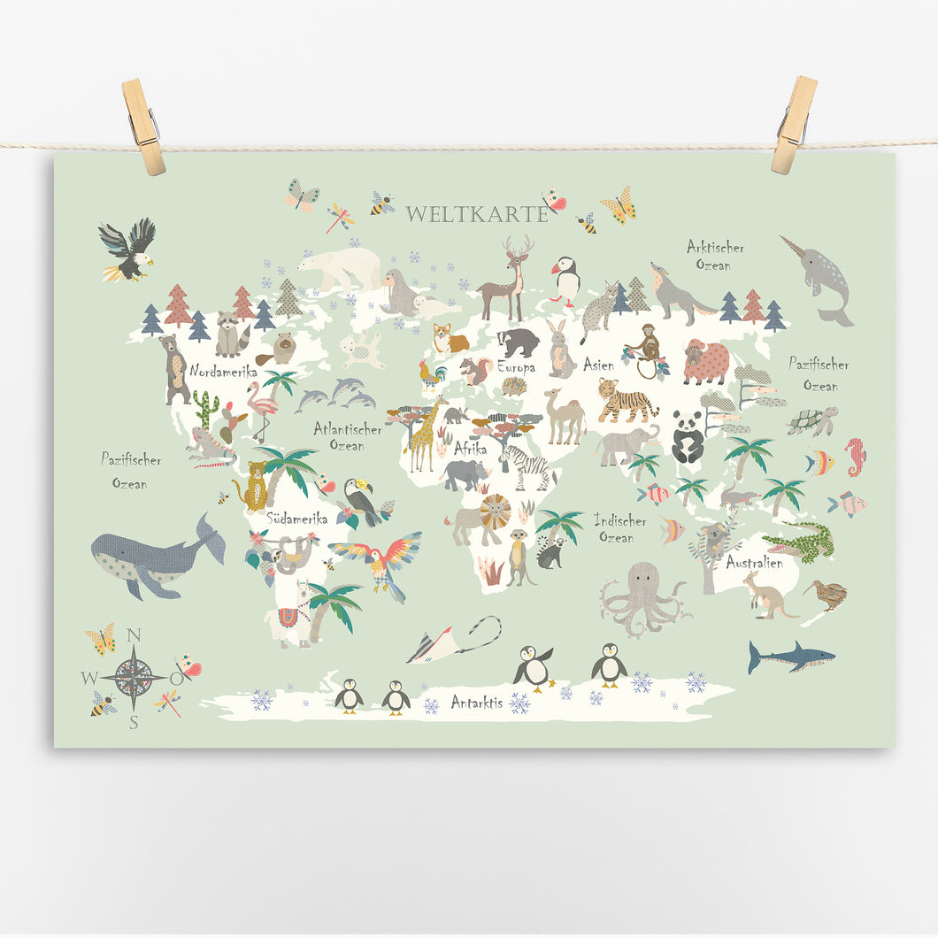 German Animal World Map | Tierweltkarte