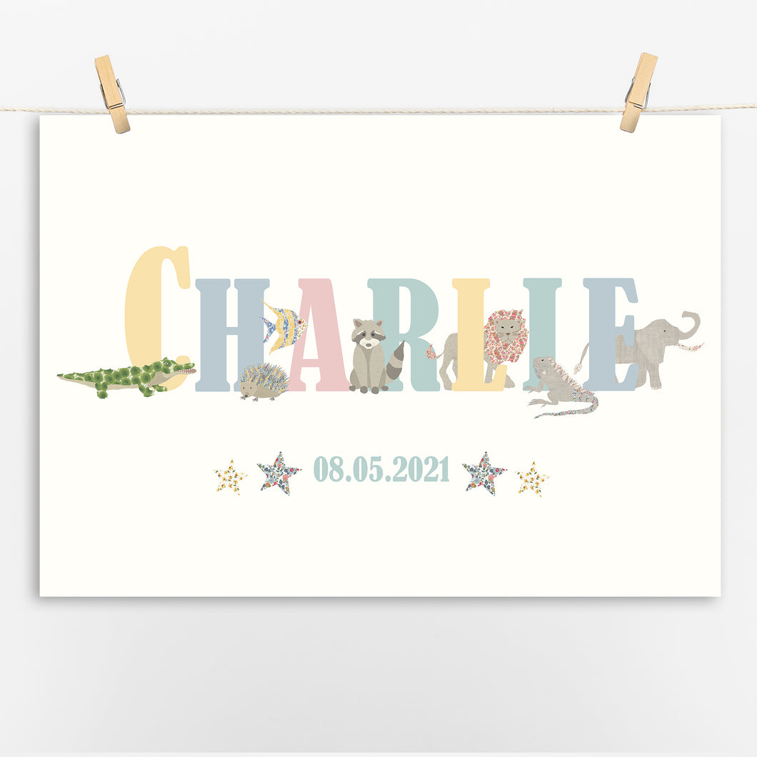 Personalised Animal Name Print | Various Colours