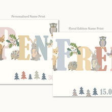 Load image into Gallery viewer, Personalised Woodland Animals Name Print | Various Colours
