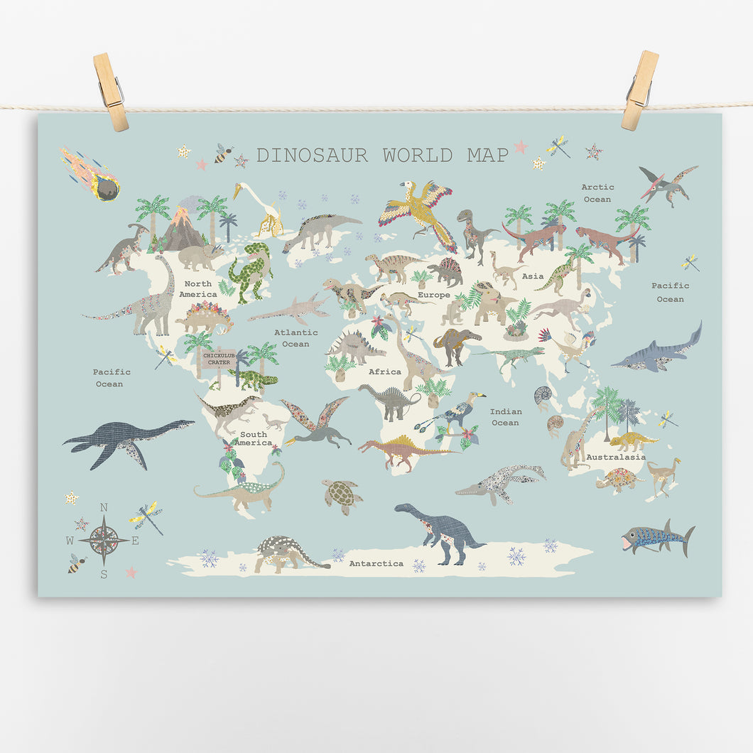 Dinosaur World Map | Blue