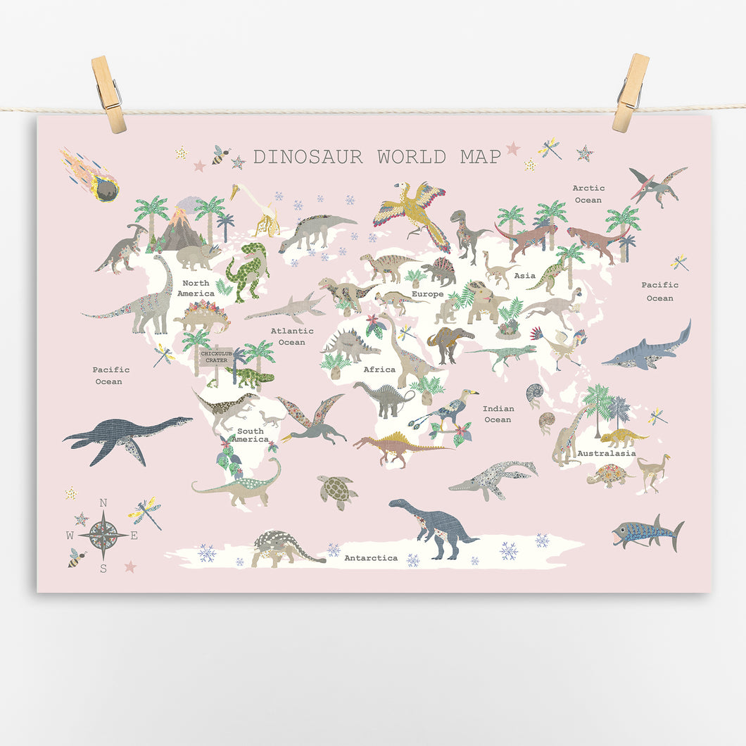 Dinosaur World Map | Pink