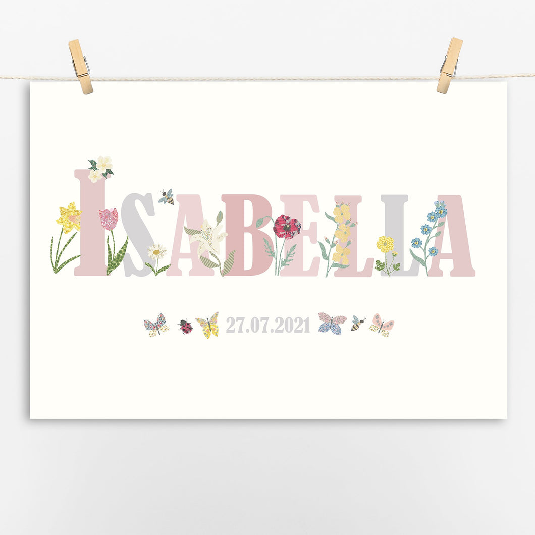 Personalised Flower Name Print | Various Colours