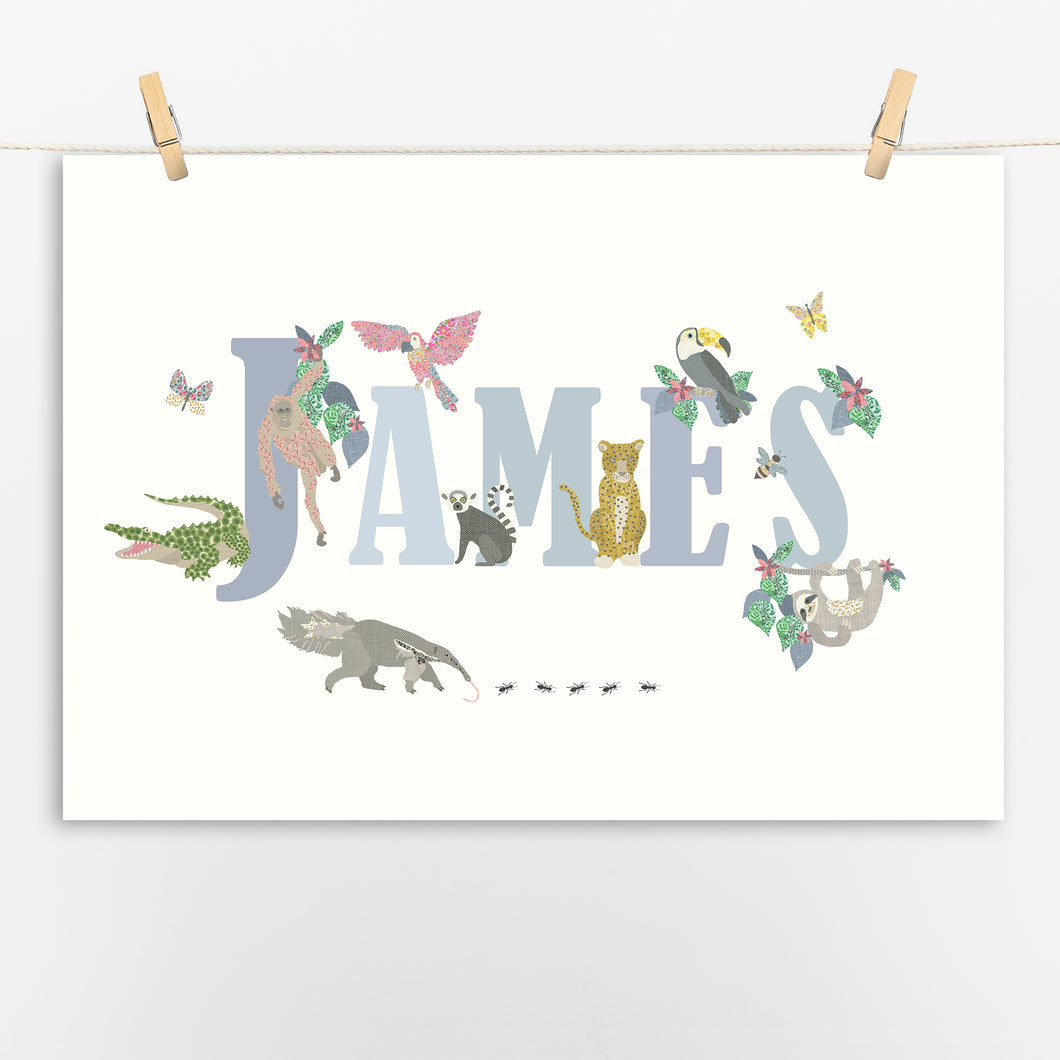 Personalised Jungle Name Print | Various Colours