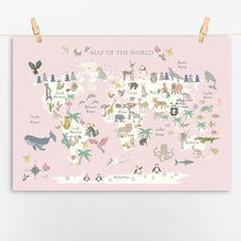 Load image into Gallery viewer, Animal World Map | Pink
