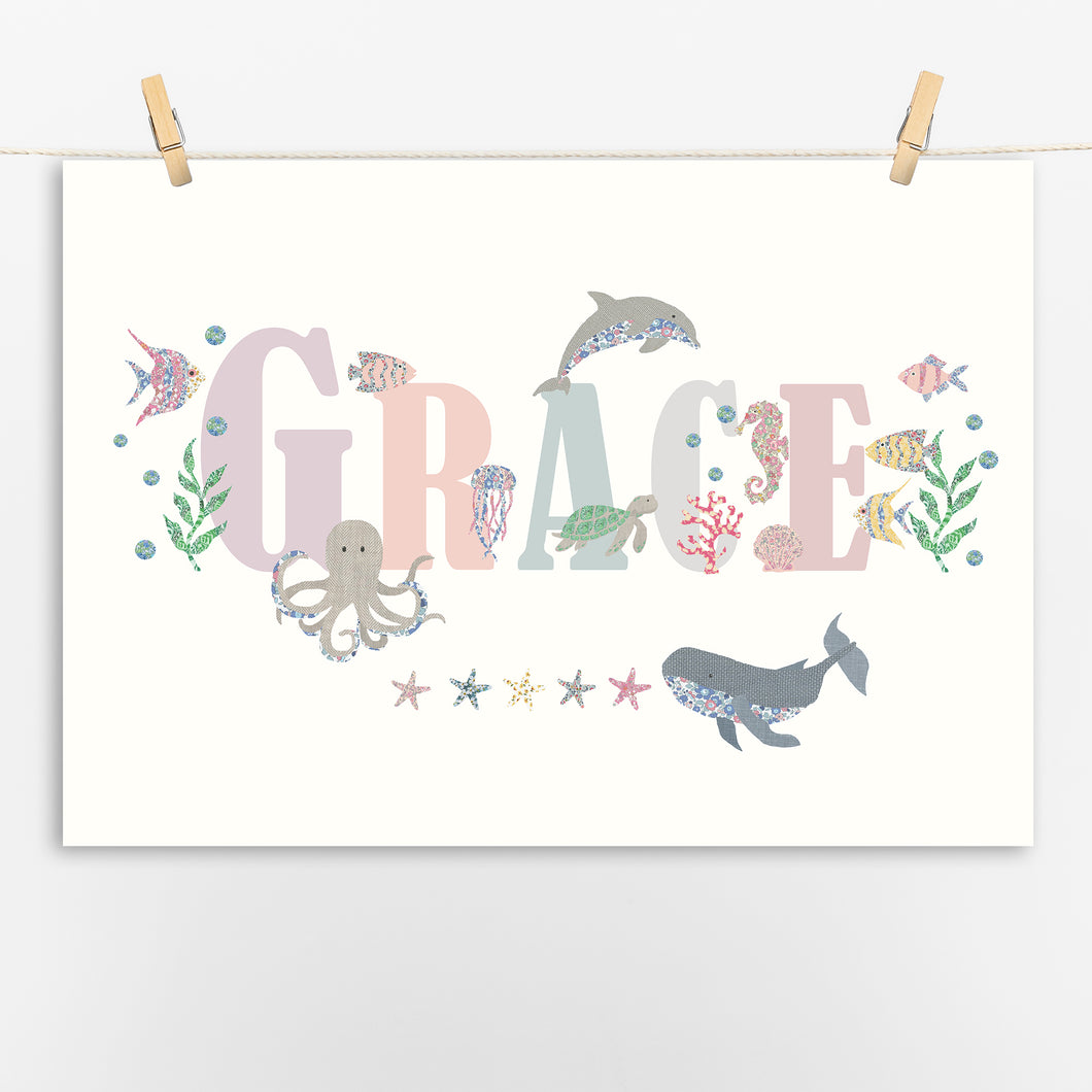 Personalised Under the Sea Name Print | Various Colours