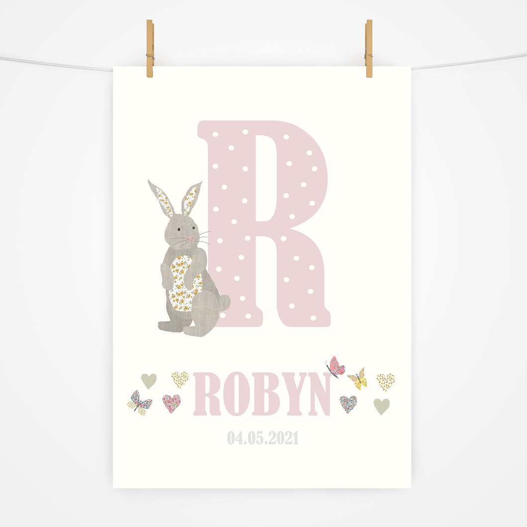 Personalised Initial Print | Hearts & Butterflies | Various Colours