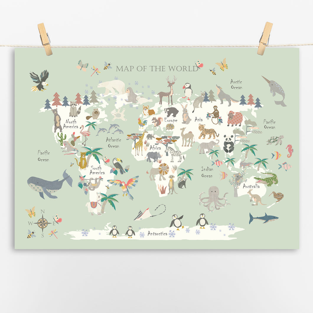 Animal World Map | Green
