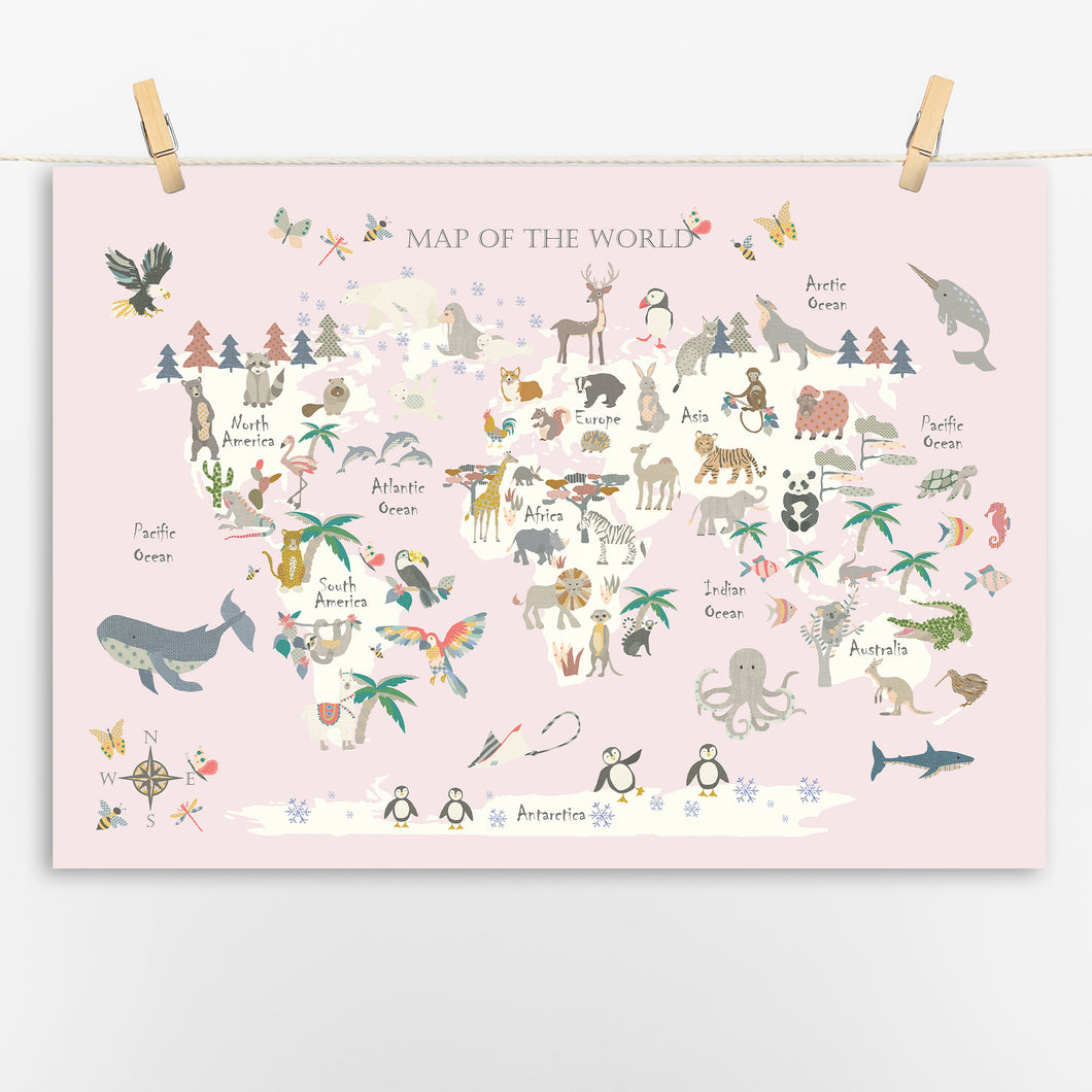 Animal World Map | Pink